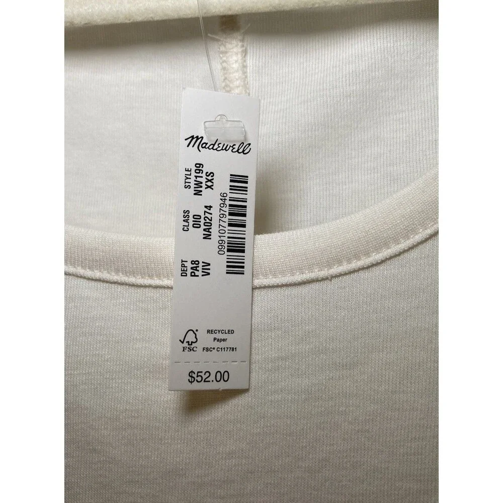 Madewell Off-white Ivory Cream Puff Shoulder T-shirt Elbow Length Sleeve XXS NWT